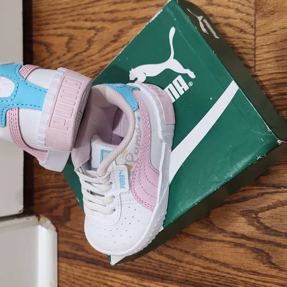 Puma Kids Sneakers - White, Pink, and Blue Accents